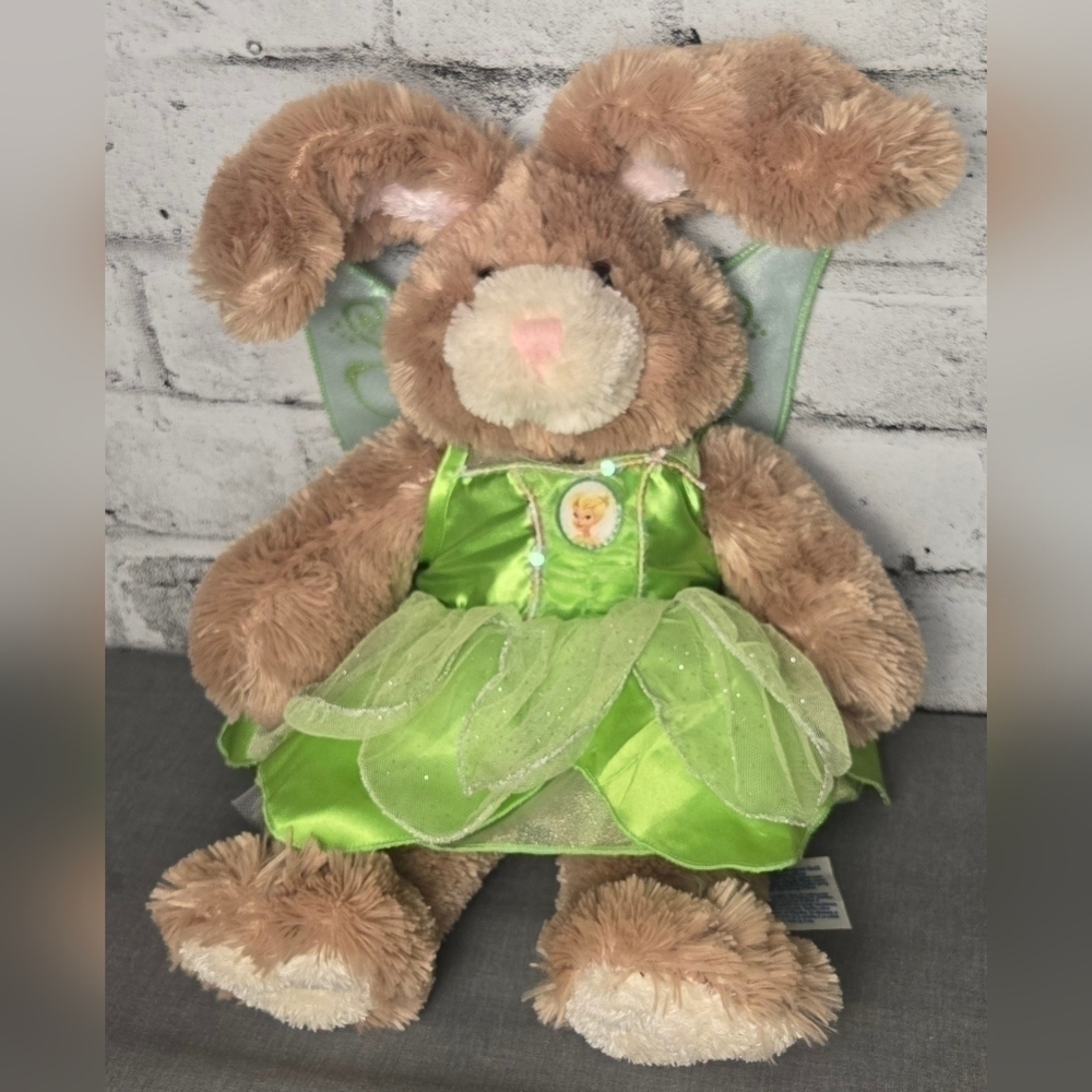 Build a Bear Workshop Bunny with Bendable Ears. Comes in a Tinkerbell Dress - Picture 2 of 9